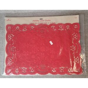 Hallmark Holiday Lace Doilies Red Paper Placemats 8 Count Vintage Christmas NEW